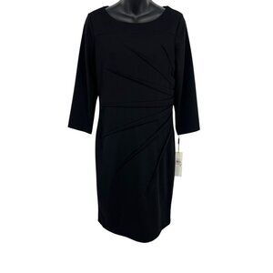 Calvin Klein Womens Size 10 Black Sheath Dress 3/4 Sleeves Side Pleat NWT New
